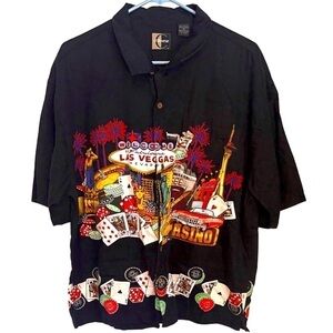 Vintage Y2K Las Vegas Chiliwear Graphic Black Short Sleeve Button Down Shirt